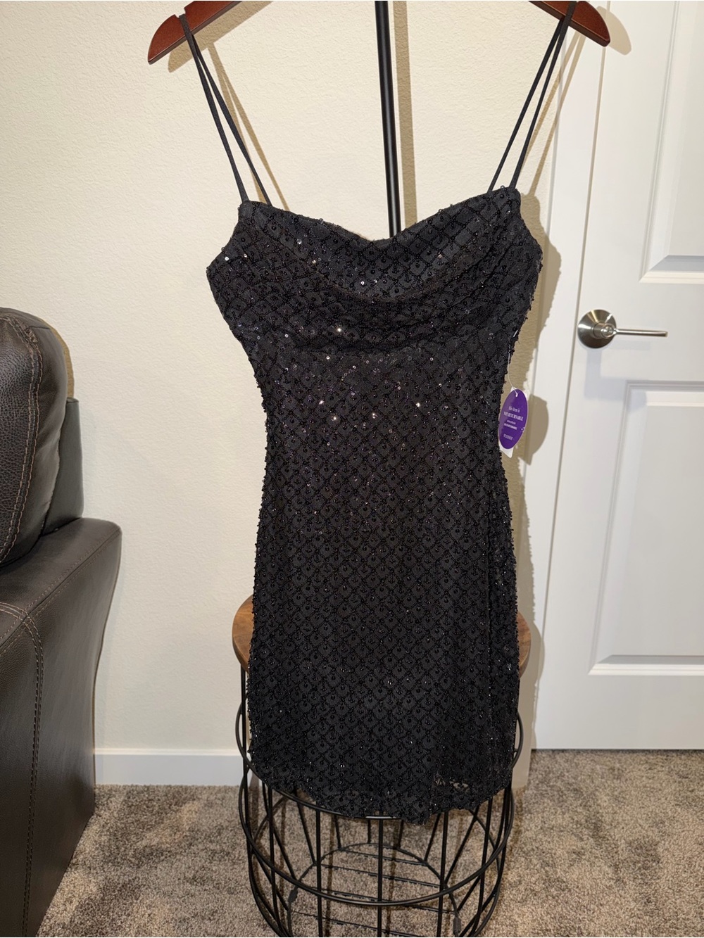 Windsor Black Sequin Cowl Neck Mini Dress Size Medium